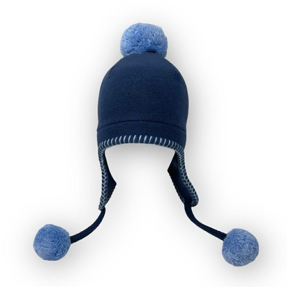 Lands’ End Kids Blue Polyester Pom Pom Beanie Hat Youth Size Small